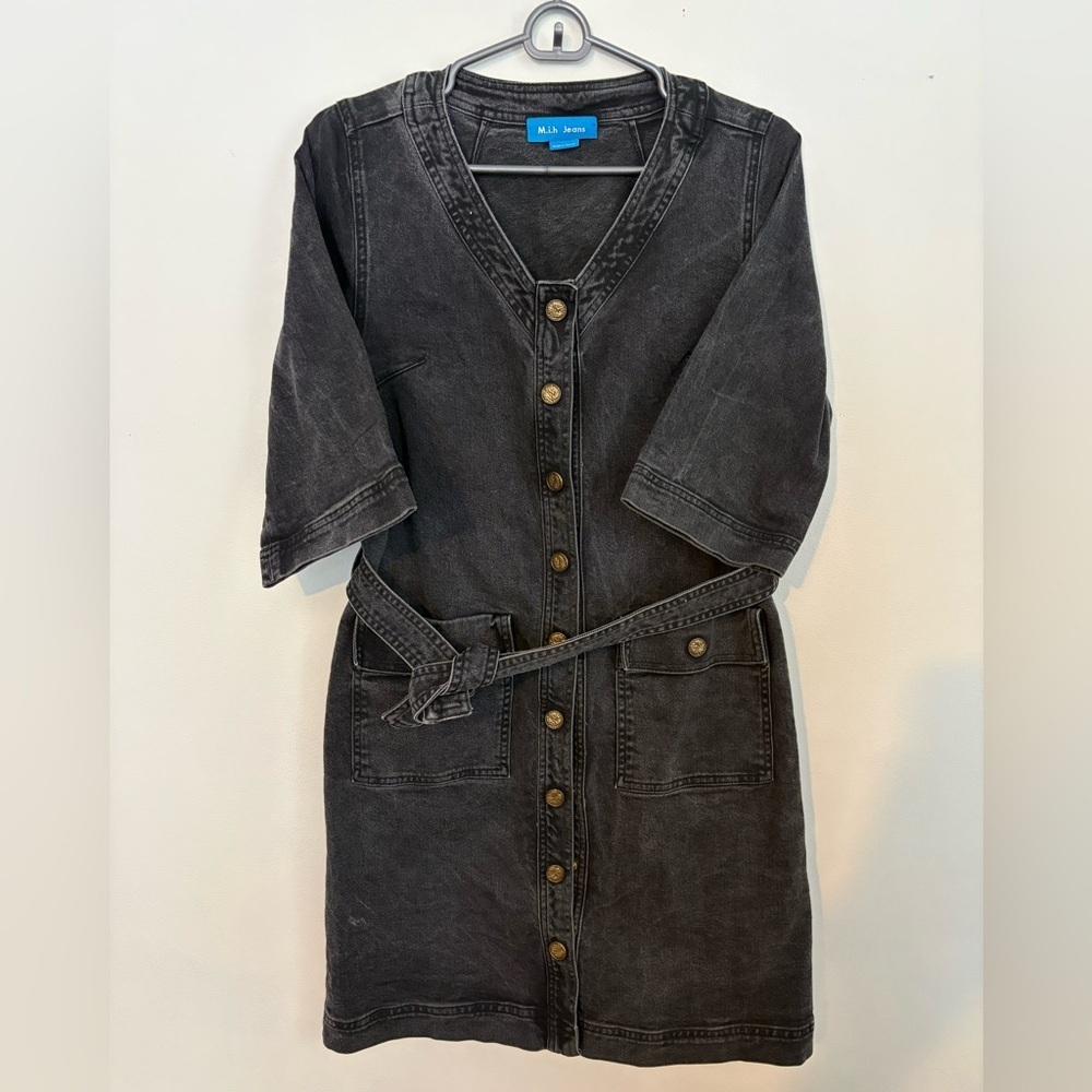 M.I.H Black 100% Cotton Button-Down Utility Denim Dress Summer Travel Grunge 90s